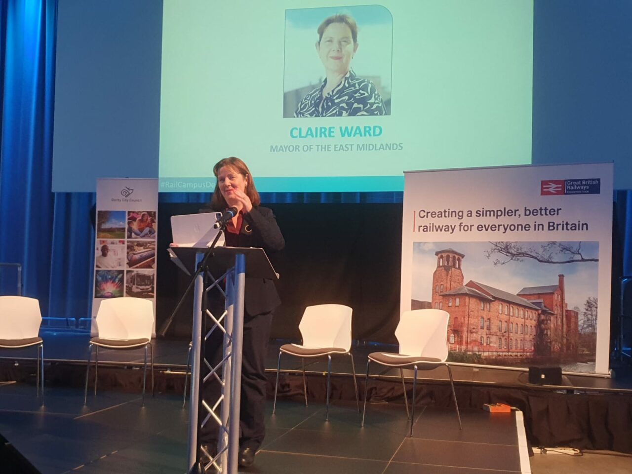Mayor Claire at Rail Campus Derby launch