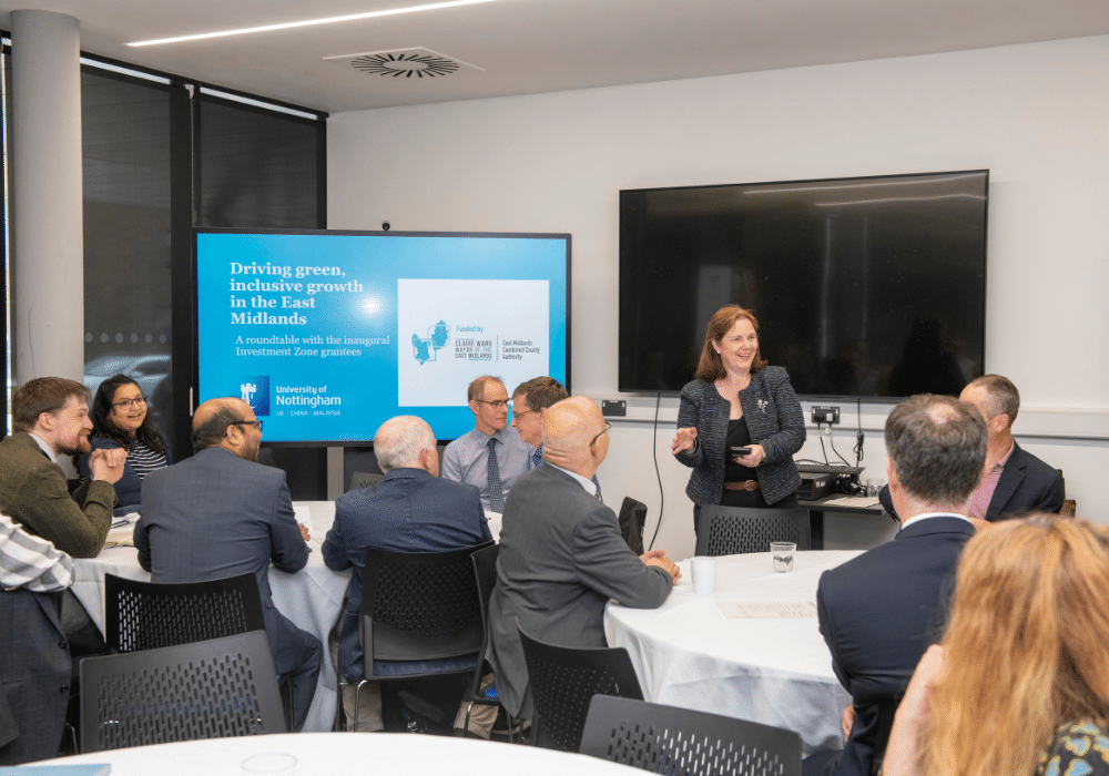 Mayor Claire Ward delivers speech to recipients of East Midlands Investment Zone funding at roundtable event