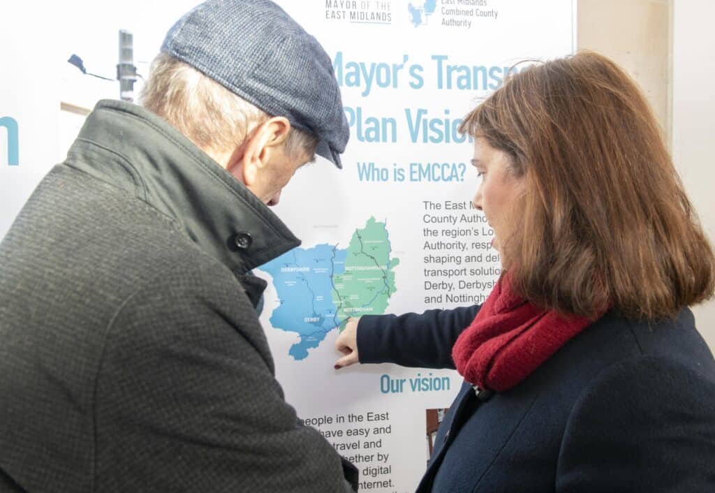 Mayor of the East Midlands, Claire Ward shares her Transport Plan vision at an engagement event at Mansfield Bus Station.