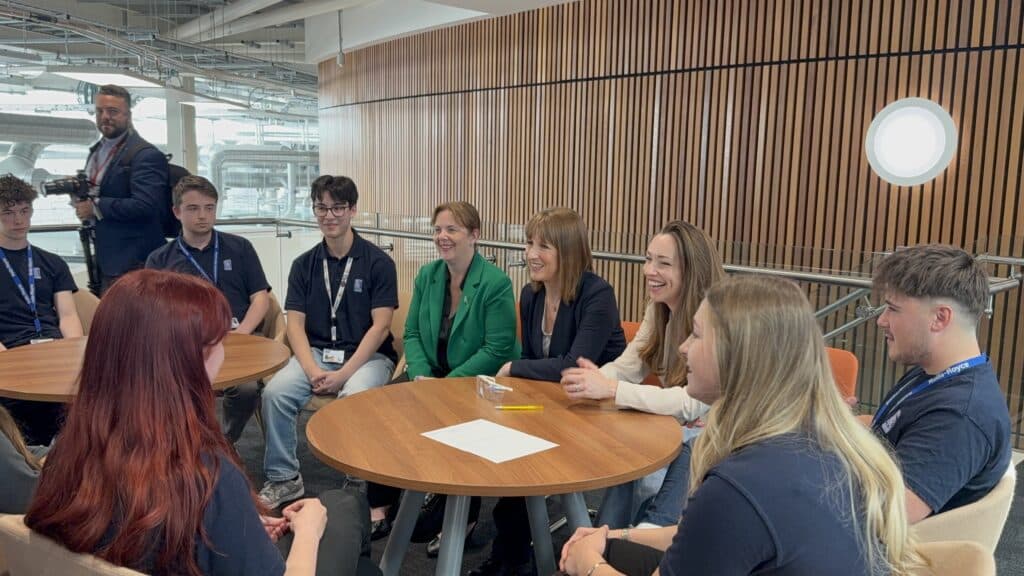 Mayor Claire Ward, pictured with Chancellor Rachel Reeves and some Rolls-Royce engineers of the future, has welcomed huge global investment in the firm.