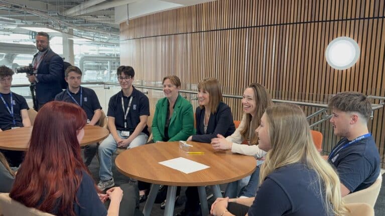 Mayor Claire Ward is joined by Chancellor Rachel Reeves to meet some Rolls-Royce engineers of the future at the Nuclear Skills Academy. talk about employment