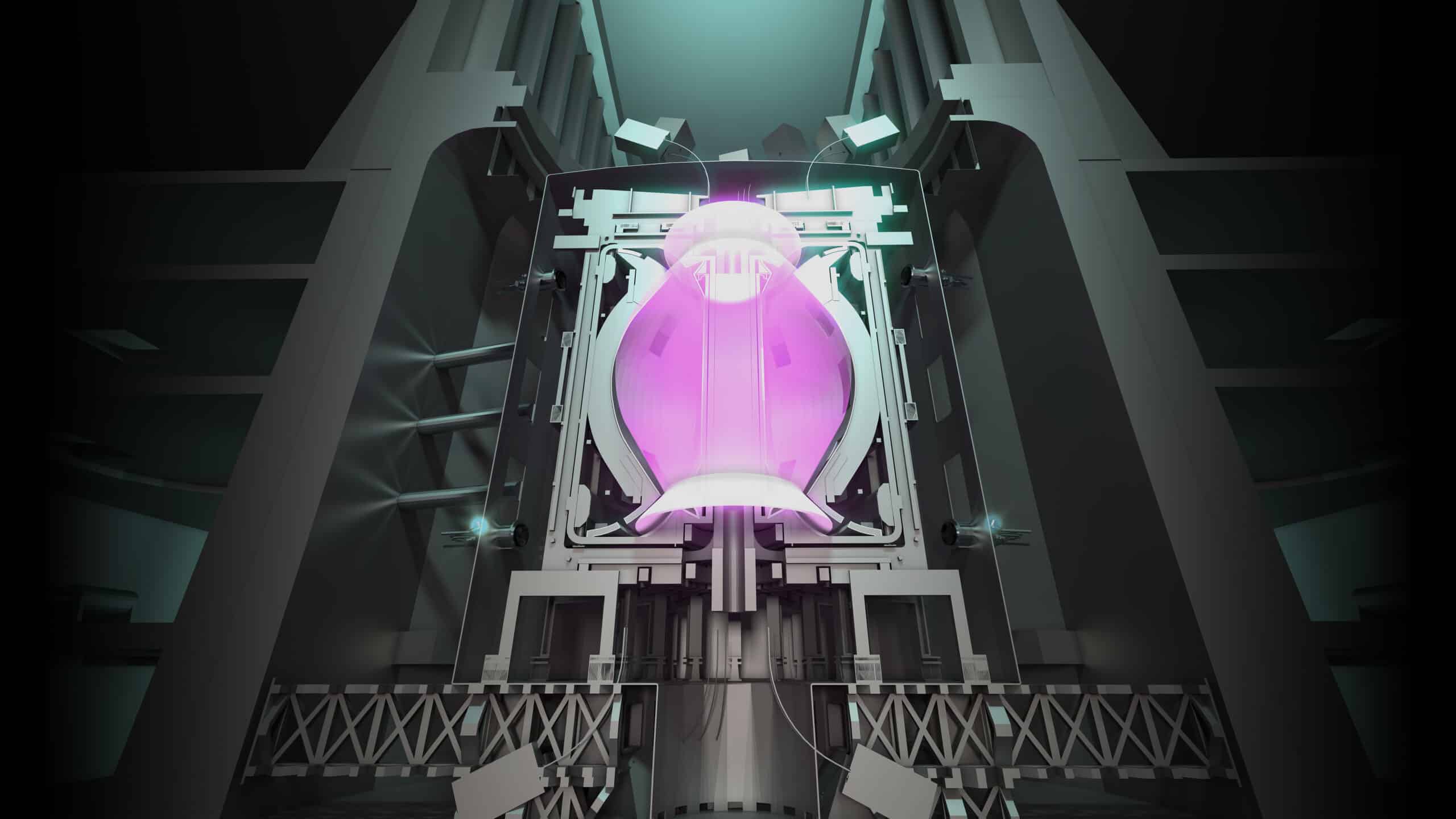 A graphic showing the STEP Fusion Prototype power plant with the plasma burning