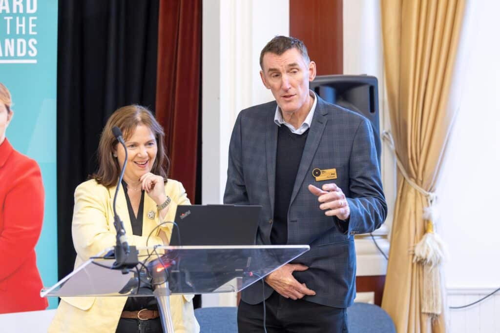 Mayor of the East Midlands, Claire Ward and Phil Mulligan, Peak District National Park Authority chief executive, answer questions at the Peak Partnership Summit in Bakewell.