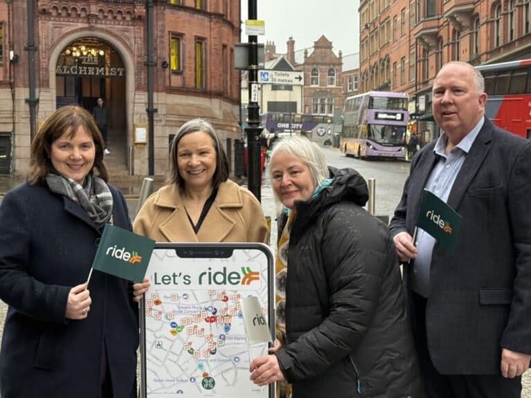 The Mayor of the East Midlands, Claire Ward, left, at the launch of the Ride App.