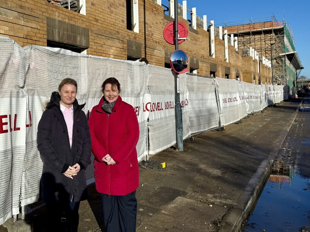 Amy Rees, Chief Executive of Homes England, left, and Mayor Claire Ward in Derby's Castleward area where brownfield land is being regenerated