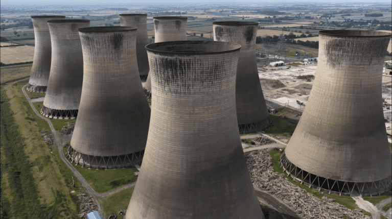 The cooling towers at the former coal-fired power station at Cottam, Nottinghamshire