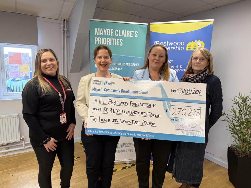 Mayor Claire Ward, second from left, hands over the Community Development Funding to The Bestwood Partnership.