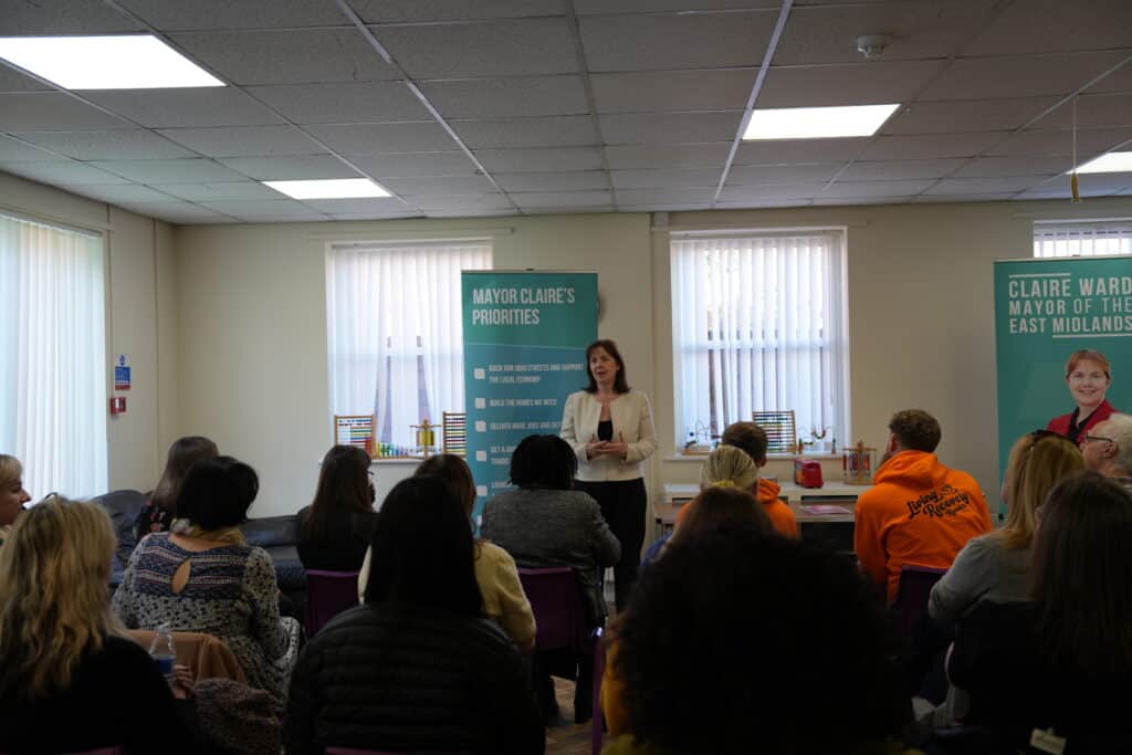 The Mayor talks about her Community Development Fund at St James Centre, Arboretum.