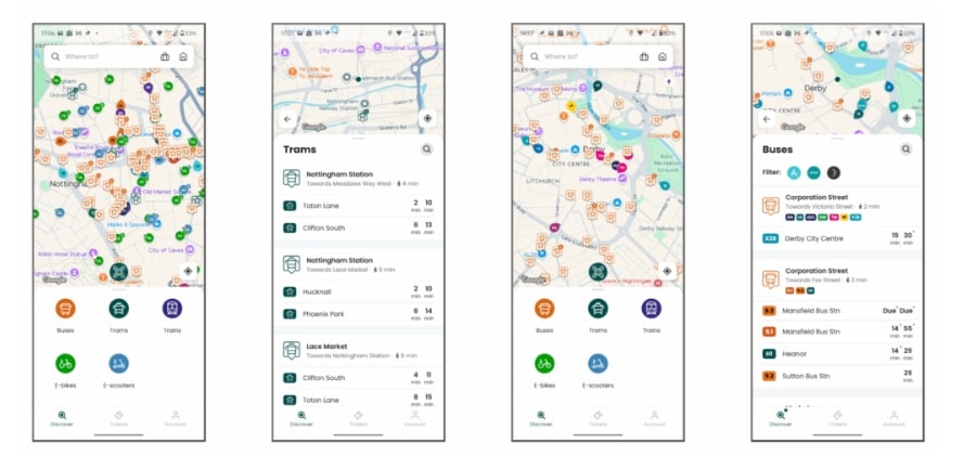 The Ride app brings together buses, trams, trains, walking, cycling and shared transport services.