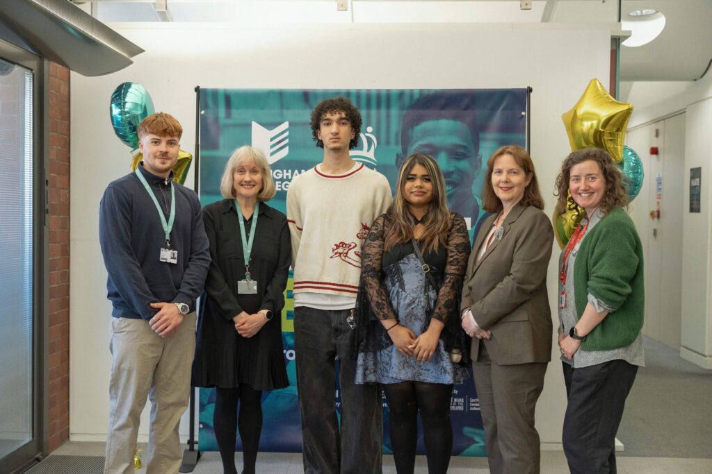 PHOTOS: (L-R) Henry Butcher, Nottingham College Learning Support Team Leader; Janet Smith, Nottingham College Principal/CEO; Kalman (student); Fatema (student); Mayor of the East Midlands, Claire Ward; and Alice Pointon from the King’s Trust at the opening of Nottingham College's Castle Meadow campus.