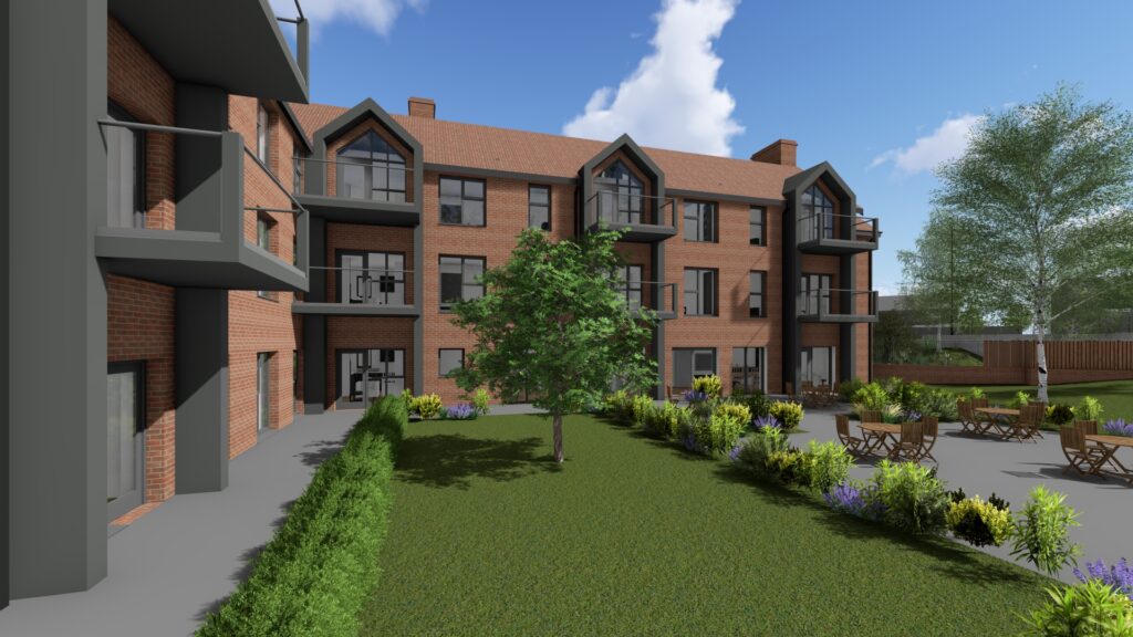 CGI showing the courtyard of the Dales development in Repton
