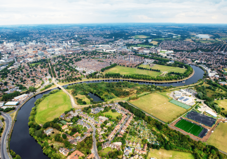 An aerial shot of the River Trent