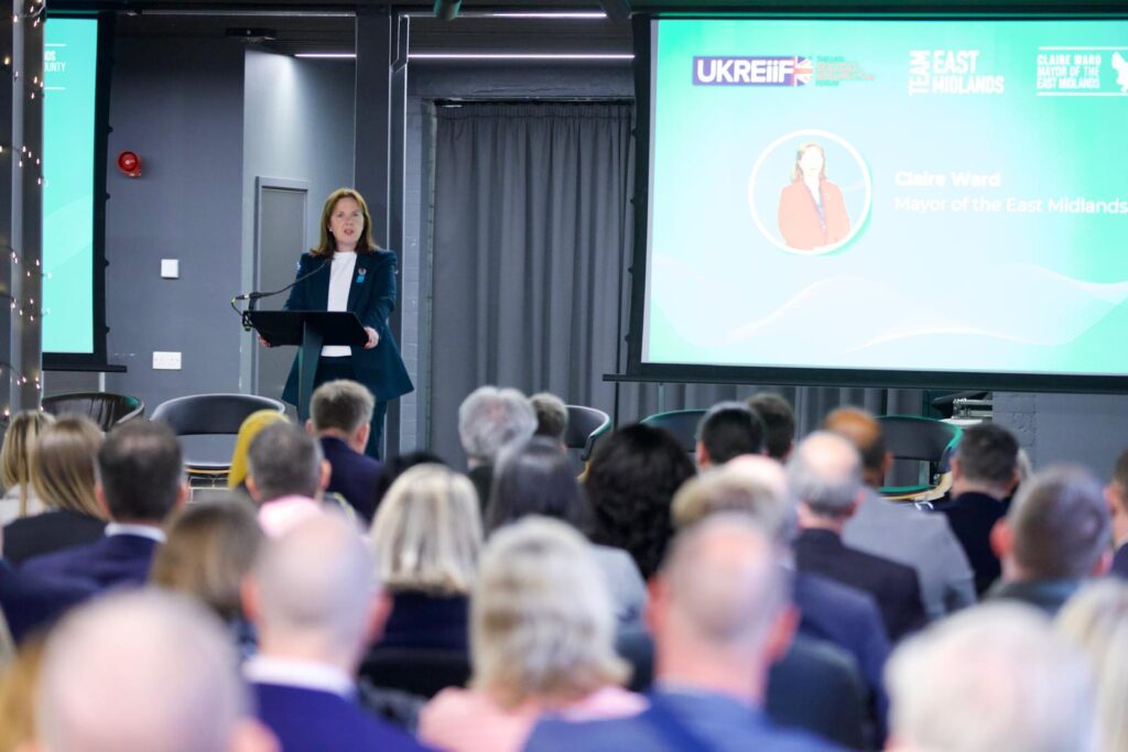 Mayor Claire Ward speaks at the UKREiiF launch event.