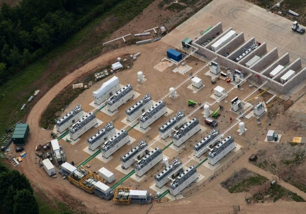 An aerial shot of HyMarnham Power where green hydrogen is produced.