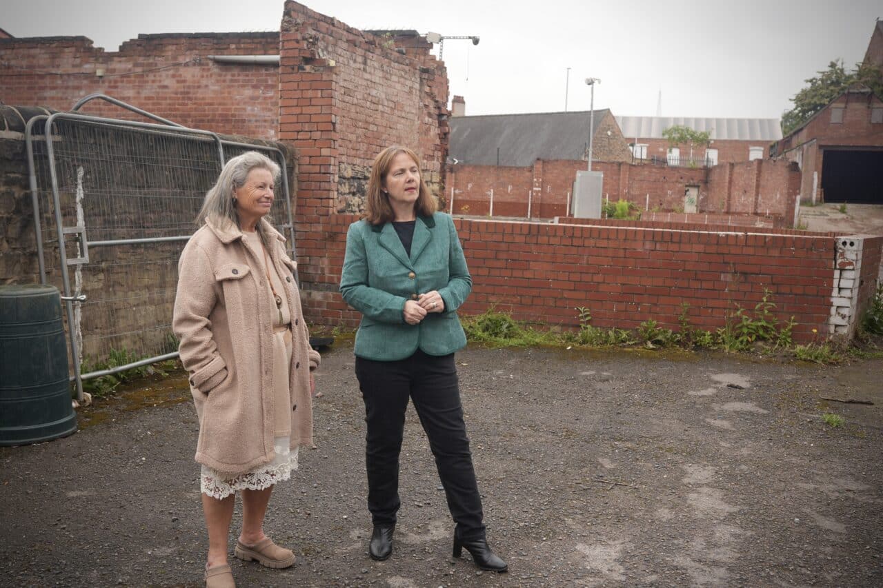 Councillor Anne Callaghan, left, Mansfield District Council portfolio for housing, and Mayor Claire Ward inspect the White Hart Street site.