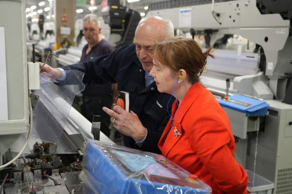 Mayor Claire on her visit to Mansfield business Toray Textiles.