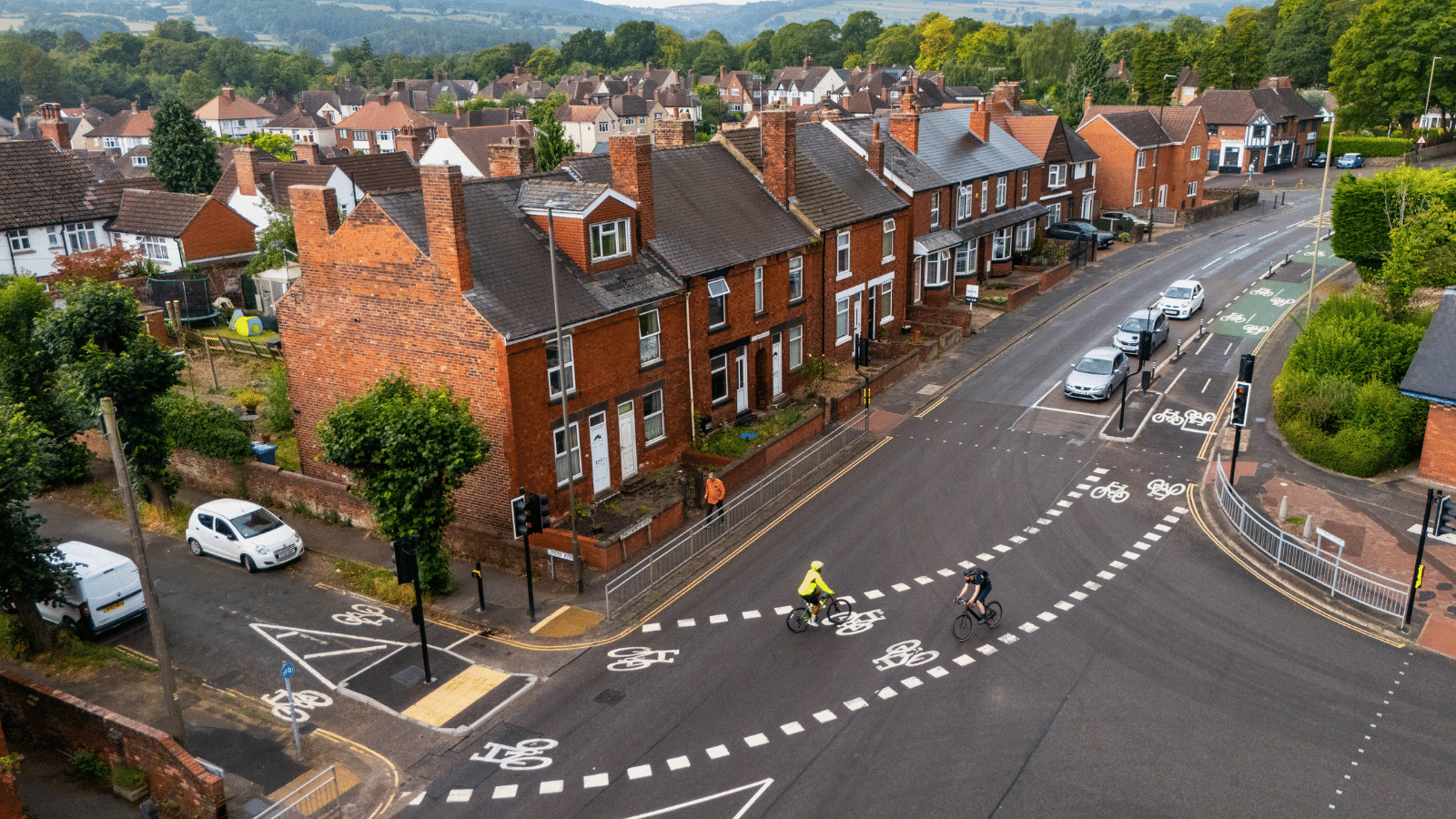 Aerial shot of a residential cycle lane