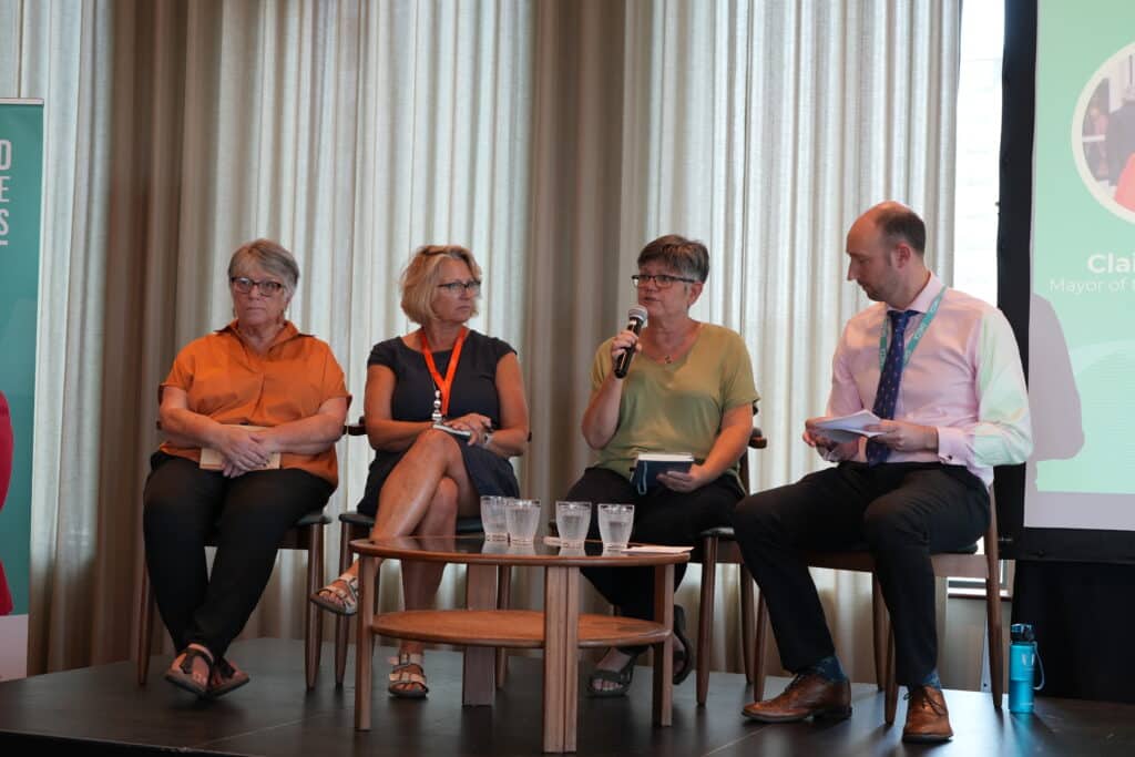 Michael Gallagher, EMCCA director of green growth and climate resilience & place hosted a panel at the event featuring, from left, Sally Longford, Emma Simpson and Emma Leaman.