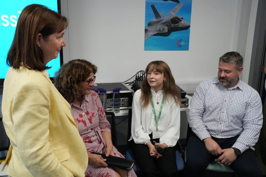 From left, panellists Mayor Claire, Dame Diana, student Jenny Banyard and Stu Jones, Head of Delivery at DEA Aviation Group.
