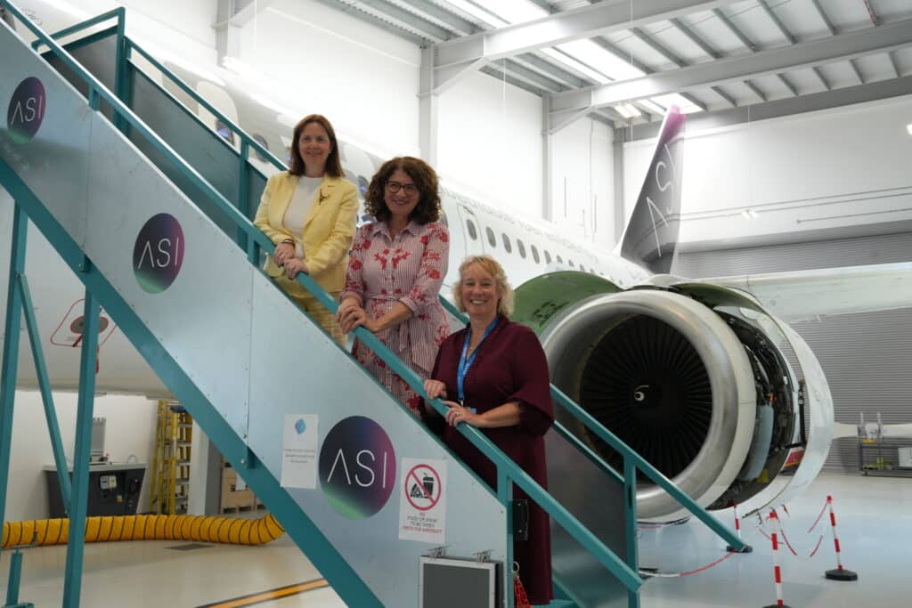 From left, Mayor Claire Ward, employment minister Dame Diana Johnson and Penny Taylor MBE, head of Newark College and ASI, at the ASI.
