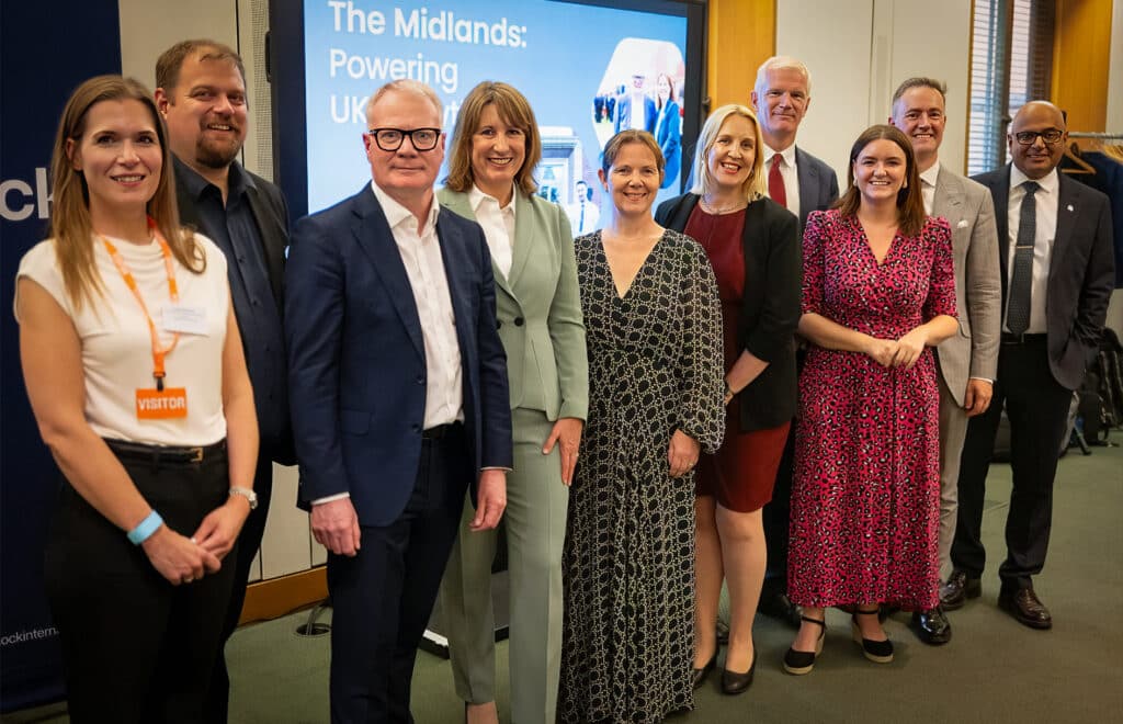 Richard Parker, Mayor of the West Midlands; Chancellor Rachel Reeves; Claire Ward, Mayor of the East Midlands, centre, with Louise Atkinson, chief executive, Land and Mission Systems at Babcock International; Dave Robertson, MP for Lichfield; Antonia Bance, MP for Tipton; Alistair Carns, MP for Birmingham Selly Oak; Leigh Ingham, MP for Stafford; Chris McDonald, Minister for Industry; Baggy Shanker, MP for Derby South, at the Westminster launch of The Midlands: Powering UK Defence Growth prospectus.