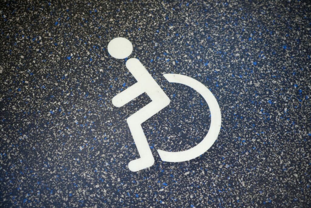 A disabled passenger using public transport in the East Midlands