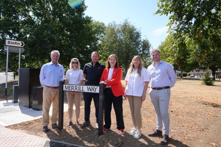 Mayor Claire and partners together at Merrill Way junction