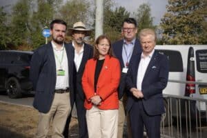 Mayor Claire and regional partners near the A46 in Newark