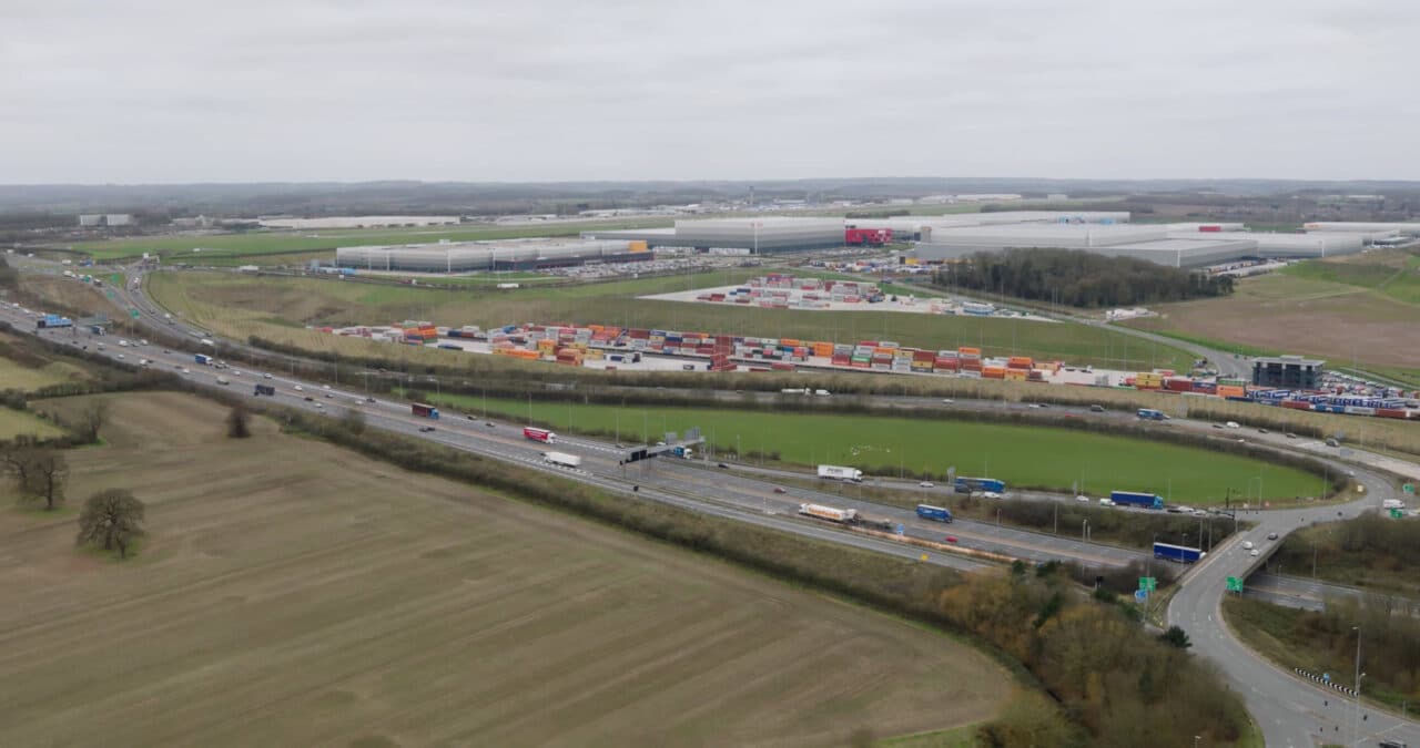 An aerial photo showing the East Midlands Airport and Industrial Cluster, which is part of the East Midlands Freeport