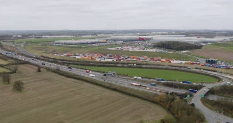 An aerial photo showing the East Midlands Airport and Industrial Cluster, which is part of the East Midlands Freeport