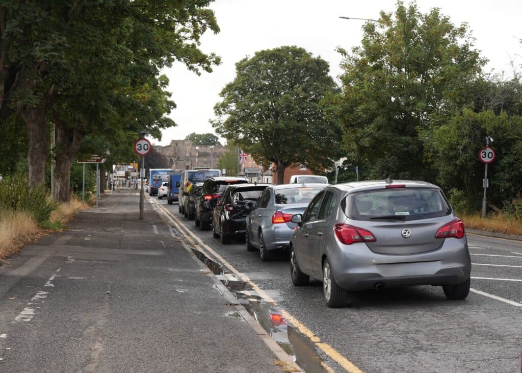 Traffic queuing up as they enter Newark