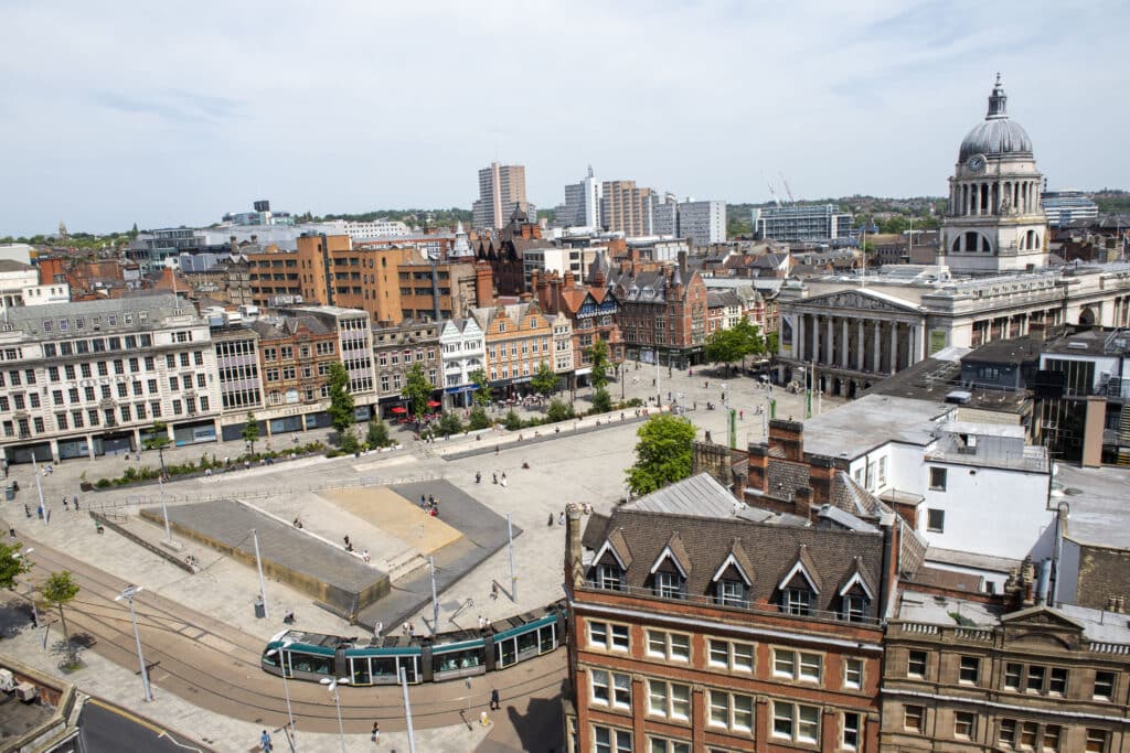 An aerial view of Nottingham's Old Market Square. Picture: Tracey Whitefoot. 