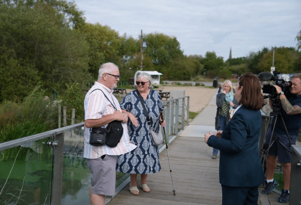 Mayor Claire chats to visitors at the Attenborough Nature Reserve