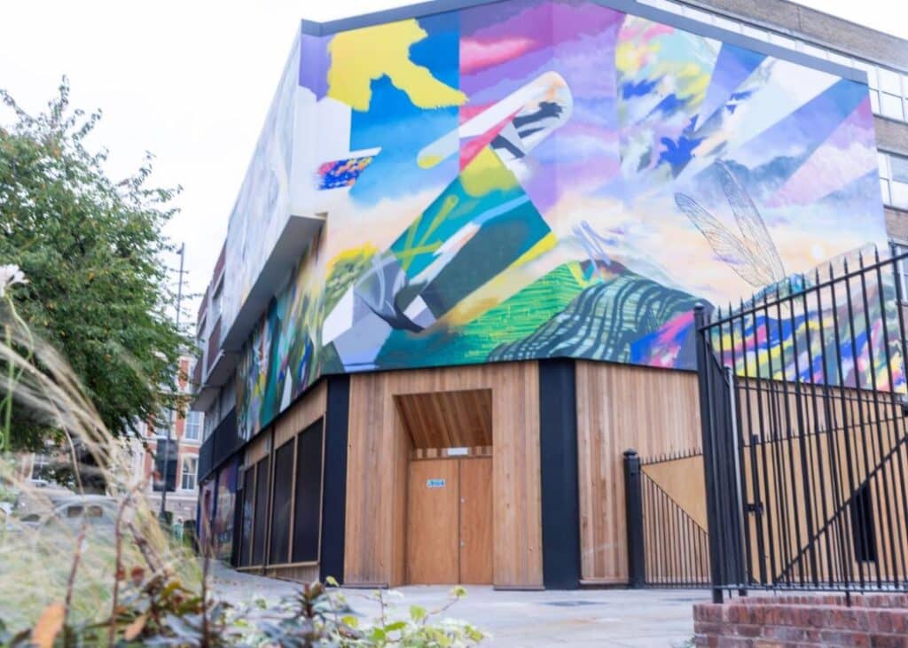 A colourful mural on the new Connect Nottingham space at the Broad Marsh site